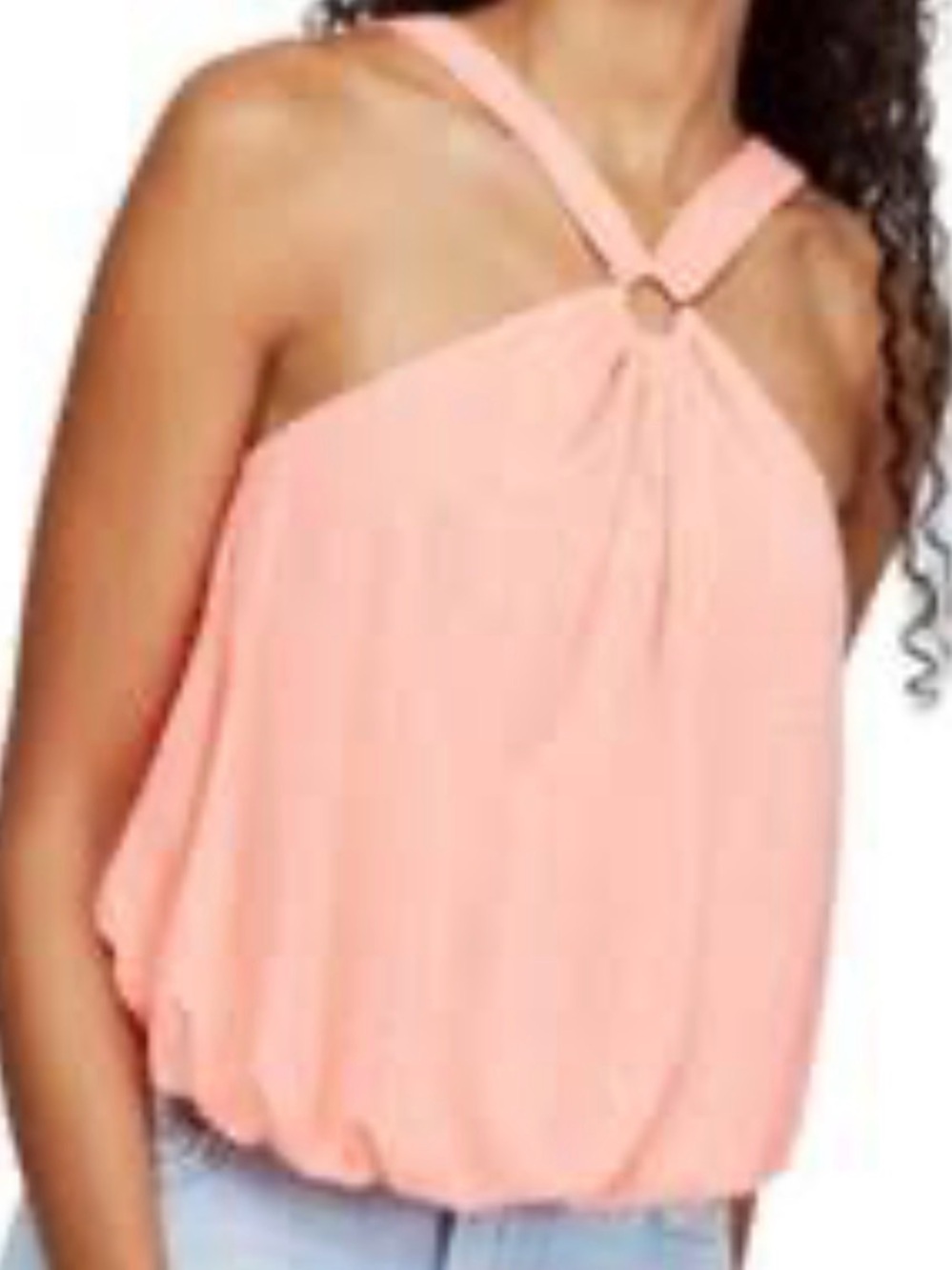 Free People Peach Halter Ring Peplum Tank